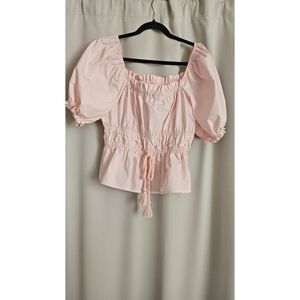Moon River Light Pink Peasant Puff Sleeve Top
